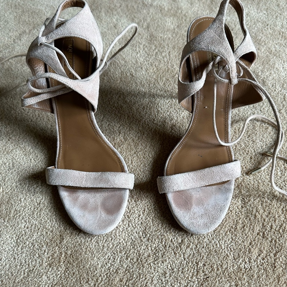 Aquazzura pink suede ankle wrap sandals sz 40